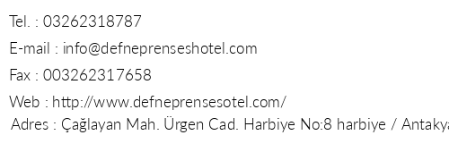 Defne Prenses Hotel telefon numaralar, faks, e-mail, posta adresi ve iletiim bilgileri